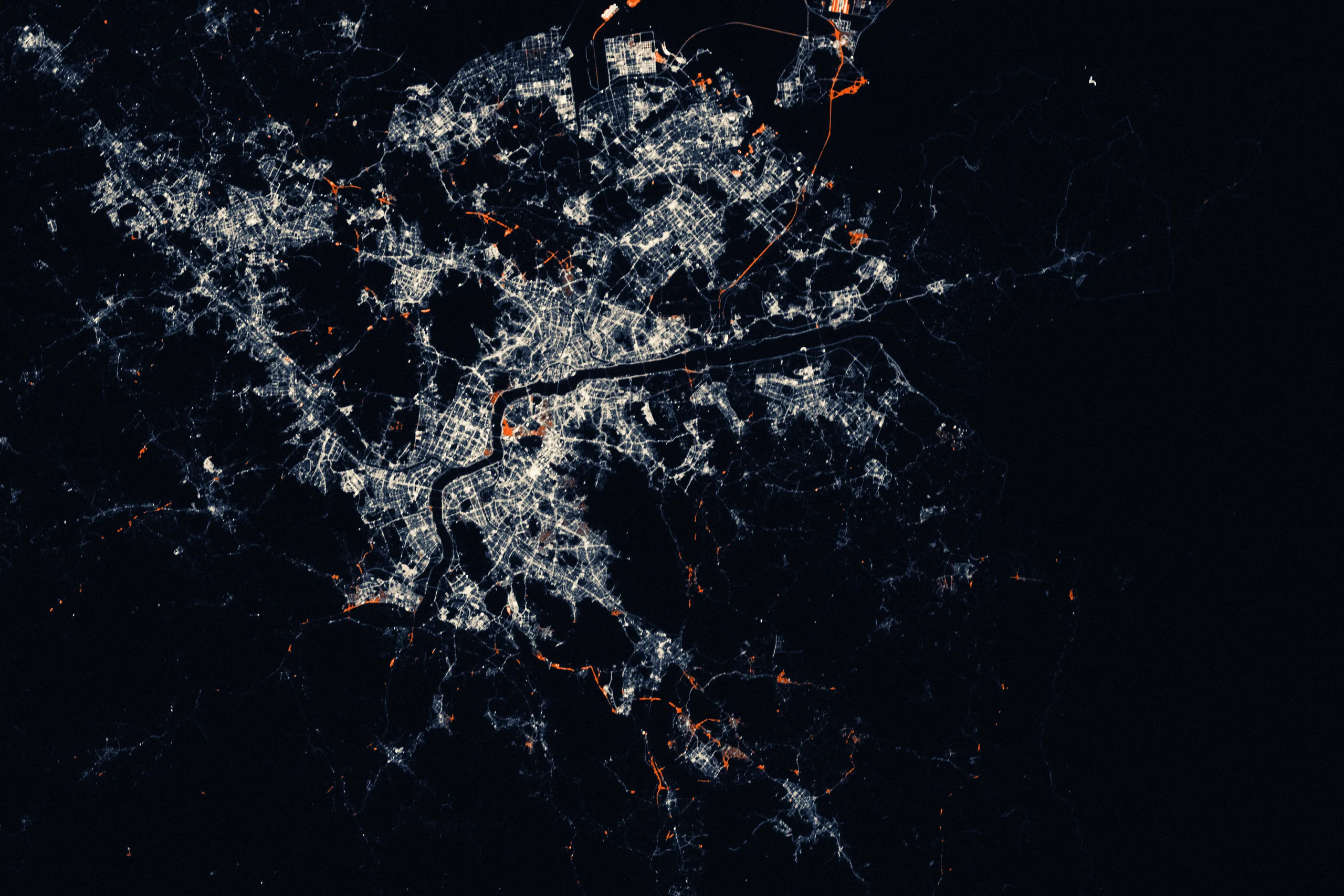 City lights at night, from the International Space Station