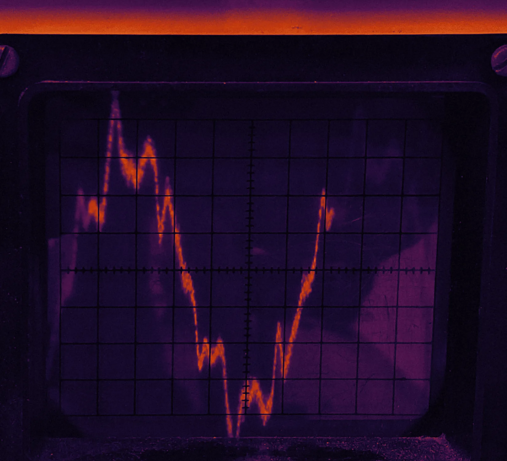 A waveform on an oscilloscope screen