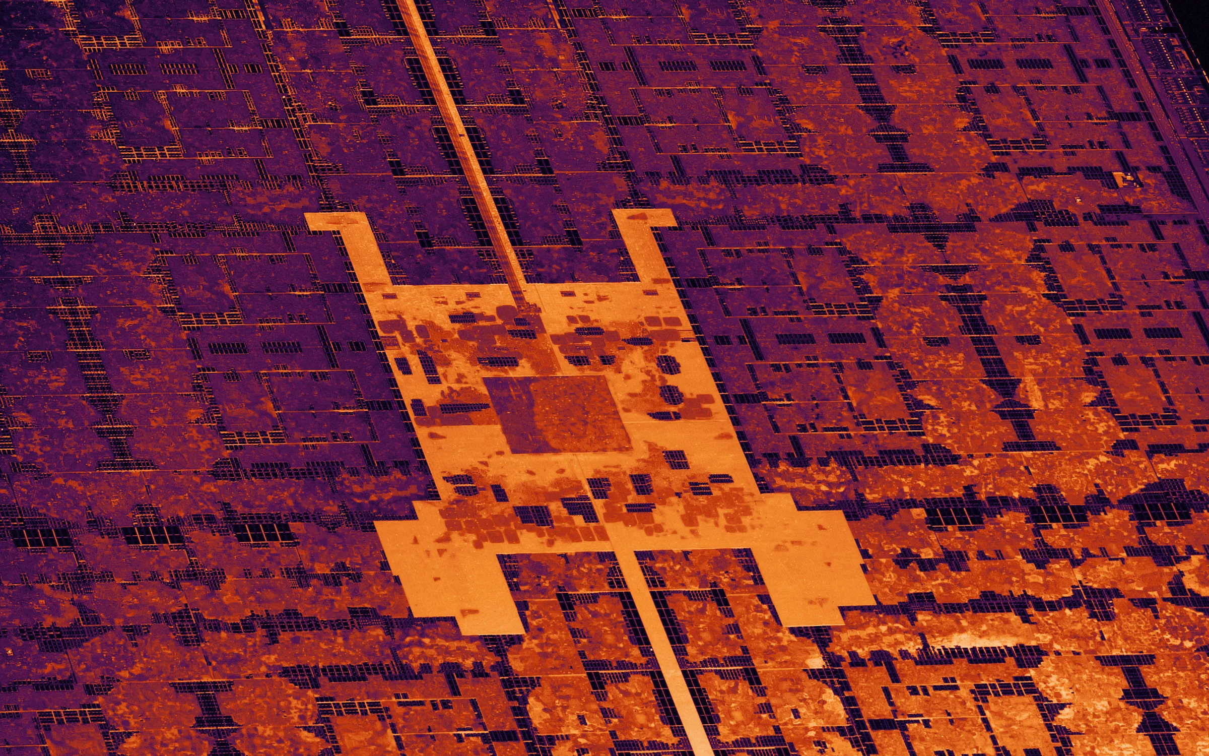 A graphics-processor die, photographed under a microscope