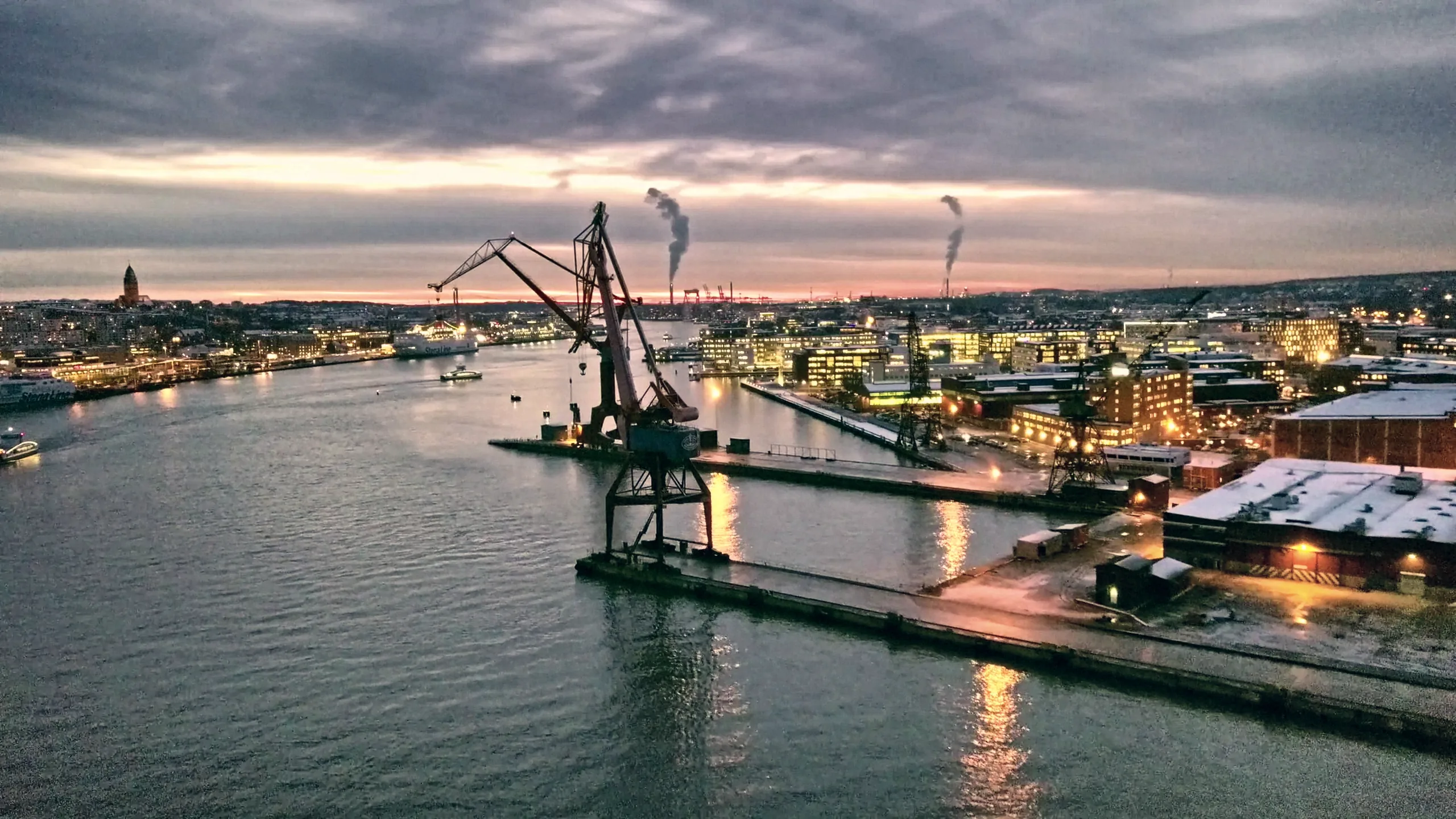 Harbour cranes at dusk, Gothenburg
