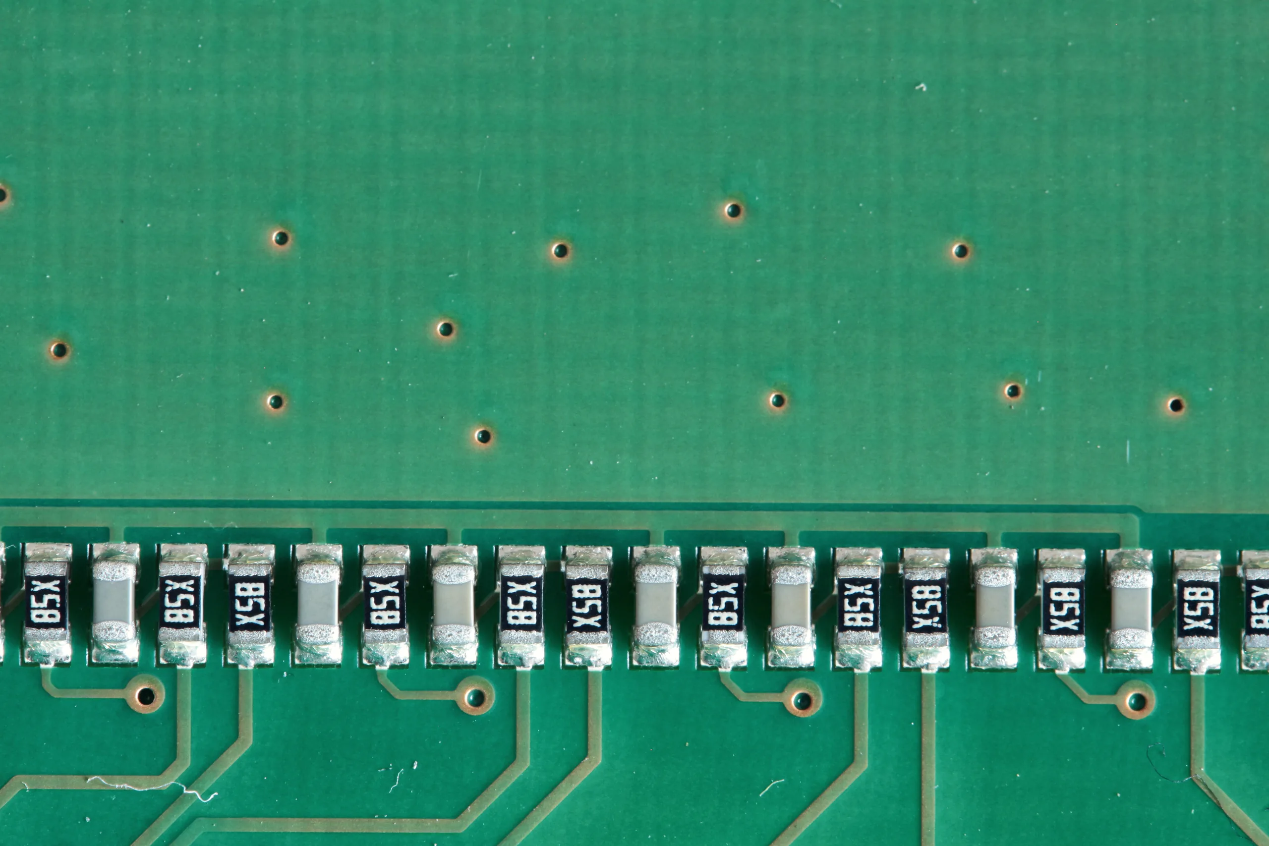 A row of surface-mount resistors