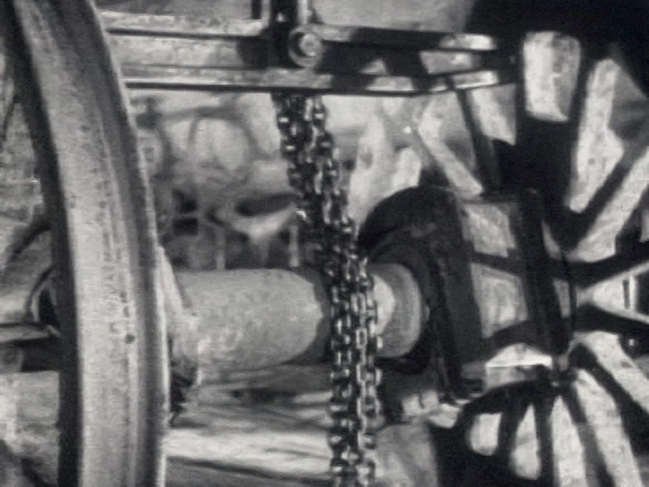 Driving wheels and axle in the erecting shop — A Great Railroad at Work (1942)