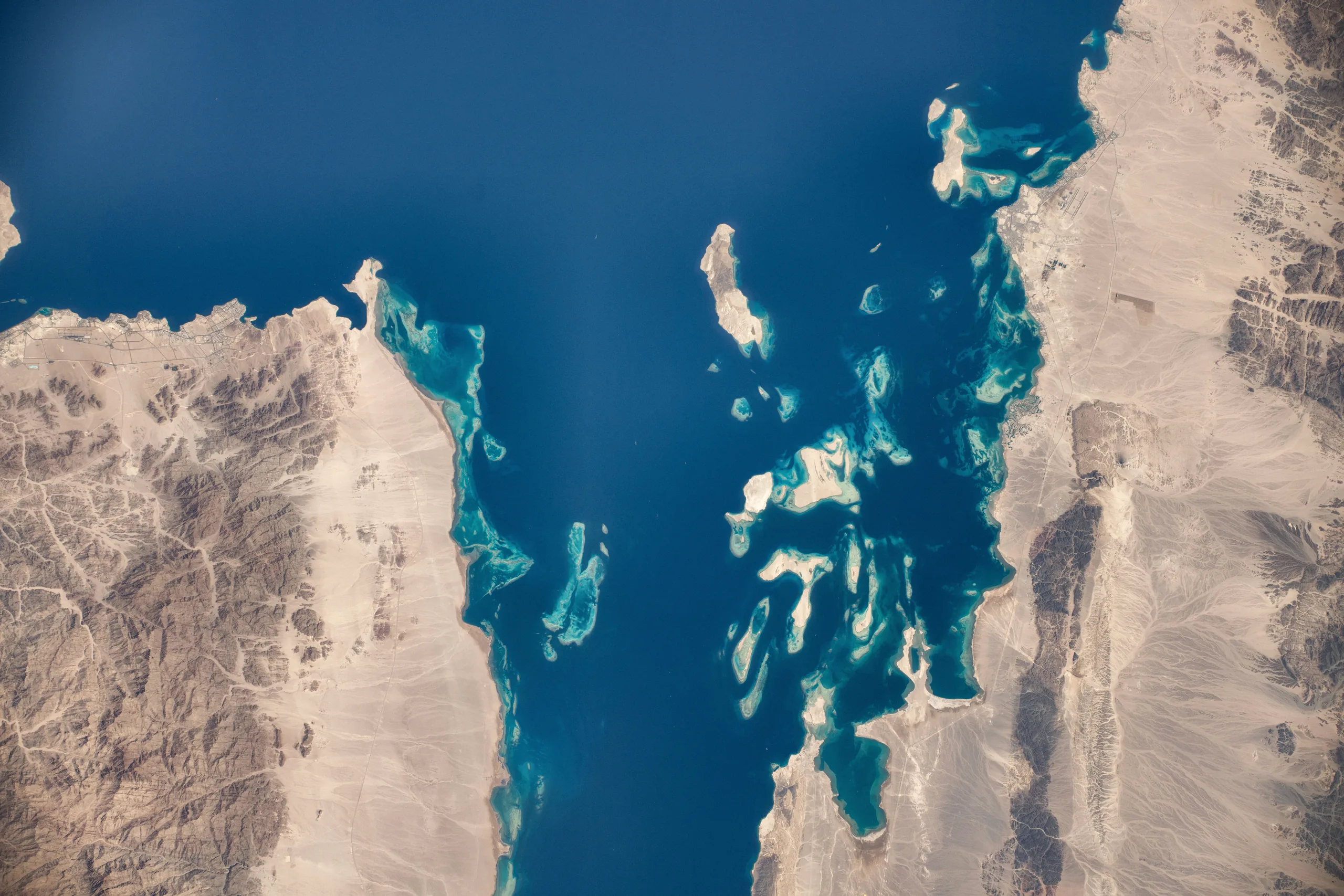 The Gulf of Suez feeding into the Red Sea, a principal shipping lane — NASA