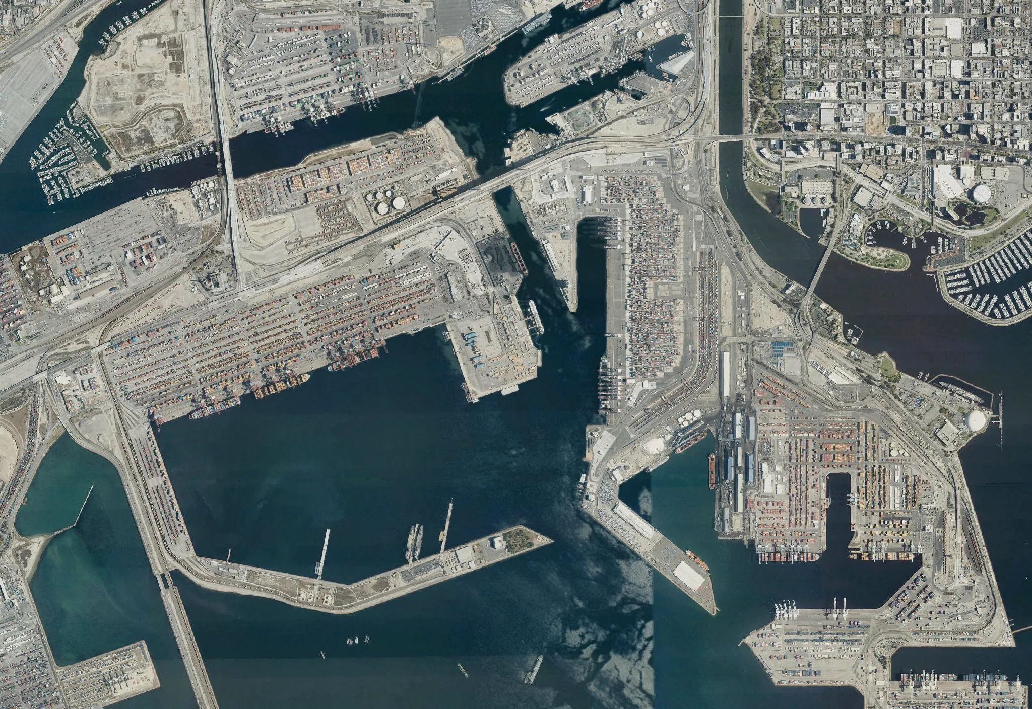 Container terminals, Port of Long Beach, California — where it crosses the sea