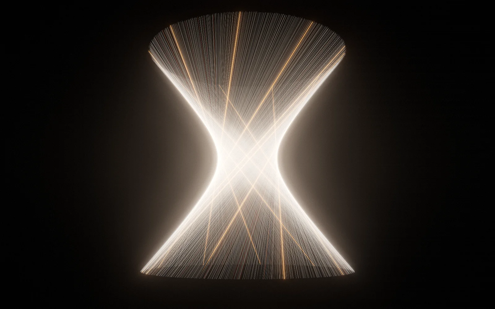 Study V — Loom: Straight threads, twisted between two rings, describe a curve none of them contains.