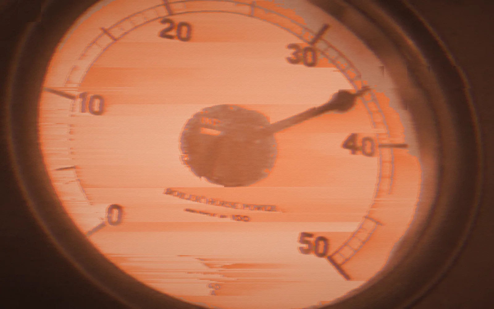 A gauge, read — Master Hands, 1936; the film broken up by digital glitches, pixel-sorted in the brand's orange