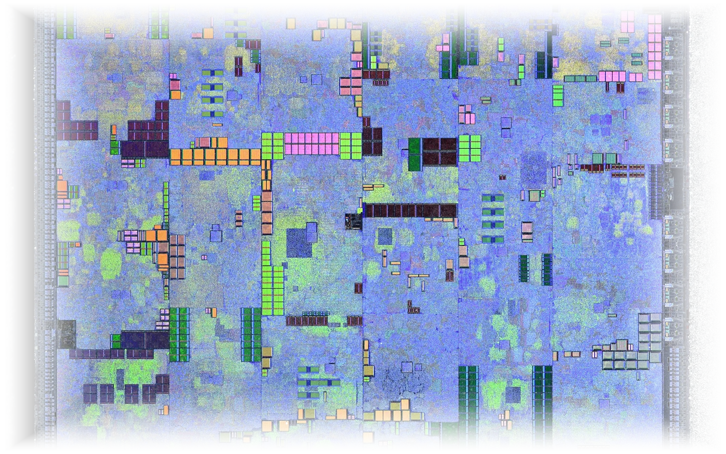 On the board: a processor die — field of view ≈ 2 cm. Wikimedia Commons (public domain)