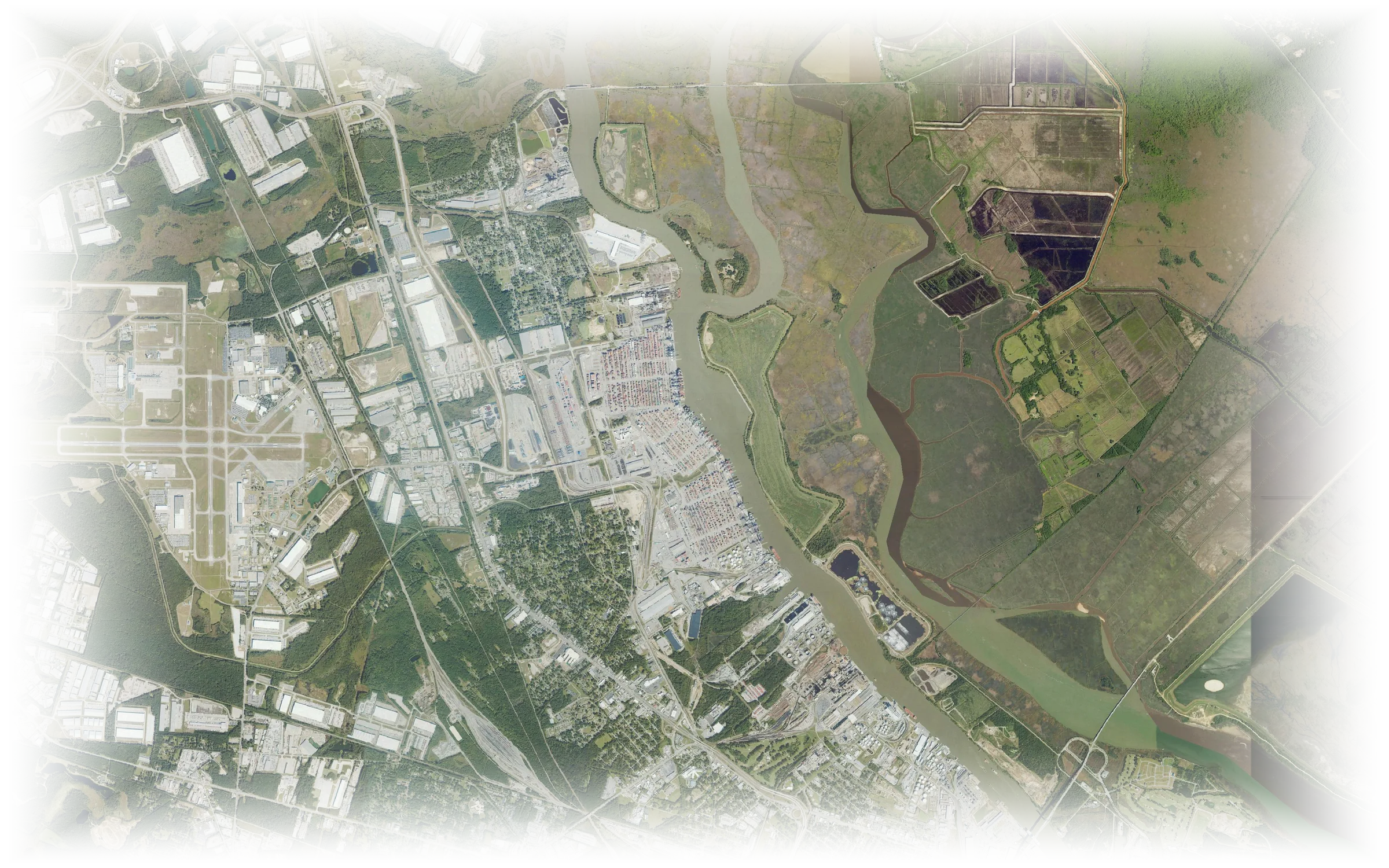 The terminal and the river — field of view 16 km. USDA NAIP aerial imagery