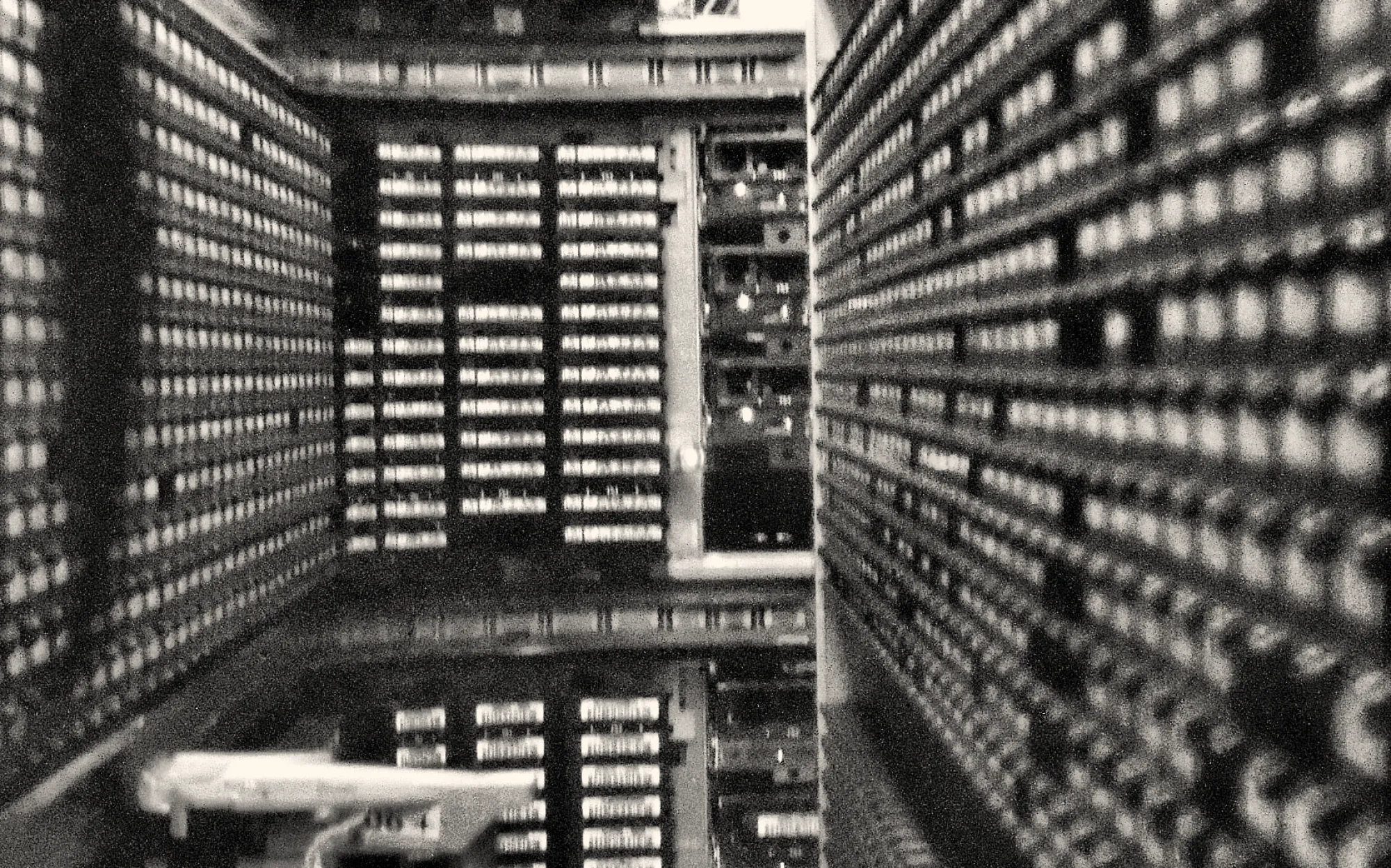 Inside a tape library — Wikimedia Commons (CC0)