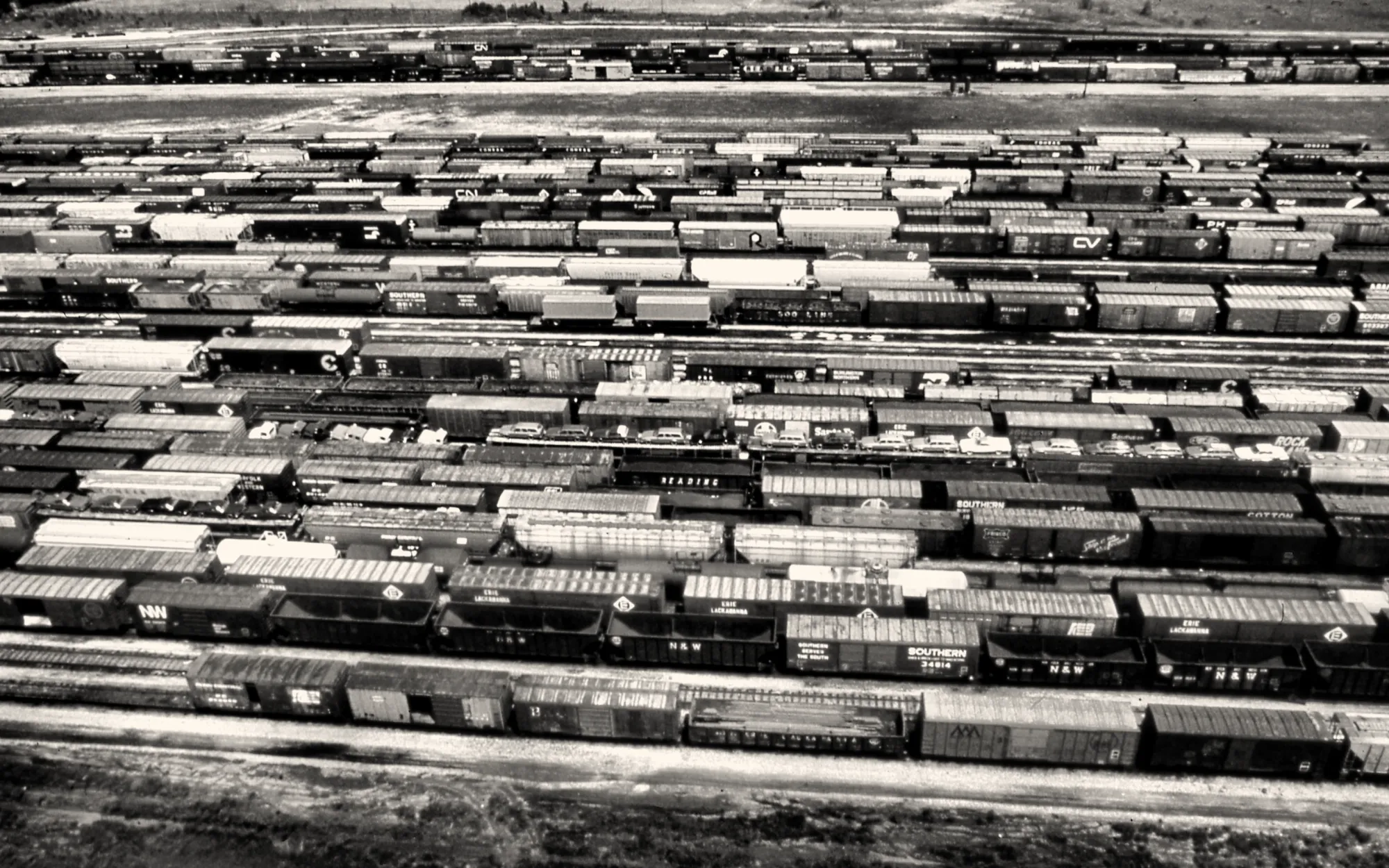 A freight yard, from the air — Digital Public Library of America (public domain)