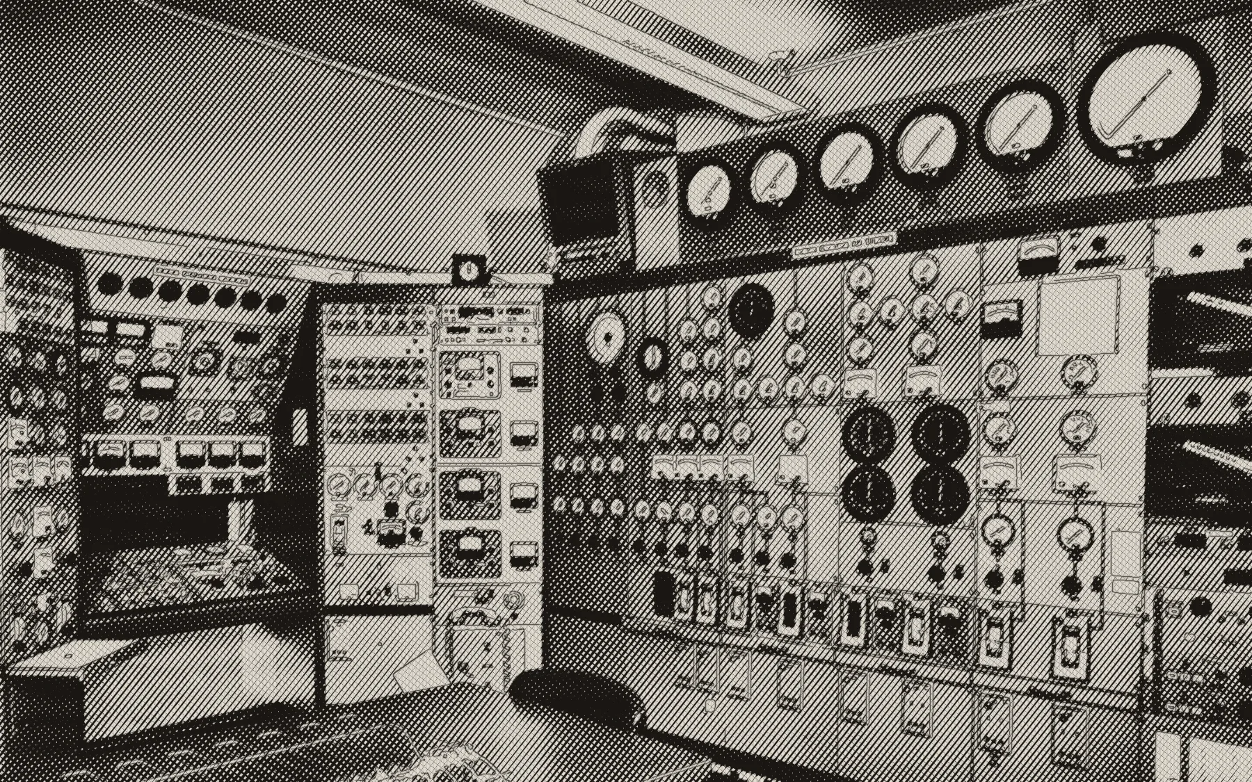 A control room — engraving after a photograph — U.S. National Archives (NARA)