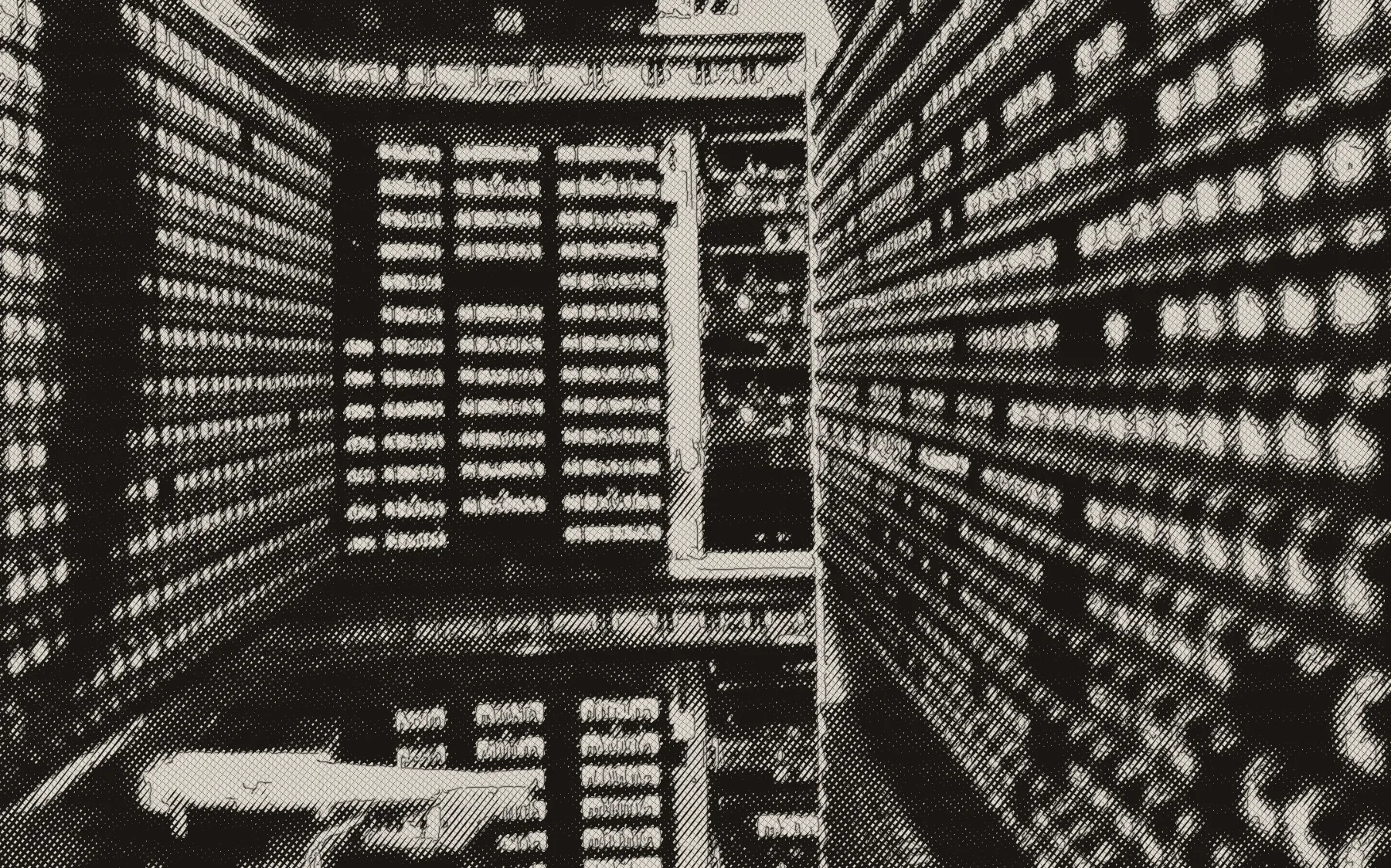 Inside a tape library — engraving after a photograph — Wikimedia Commons (CC0)